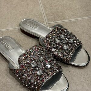 Silver Embellished Women's Slides